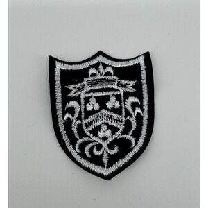 Vintage Heraldic Crest Shield Patch Black Silver Embroidered Applique Gothic
